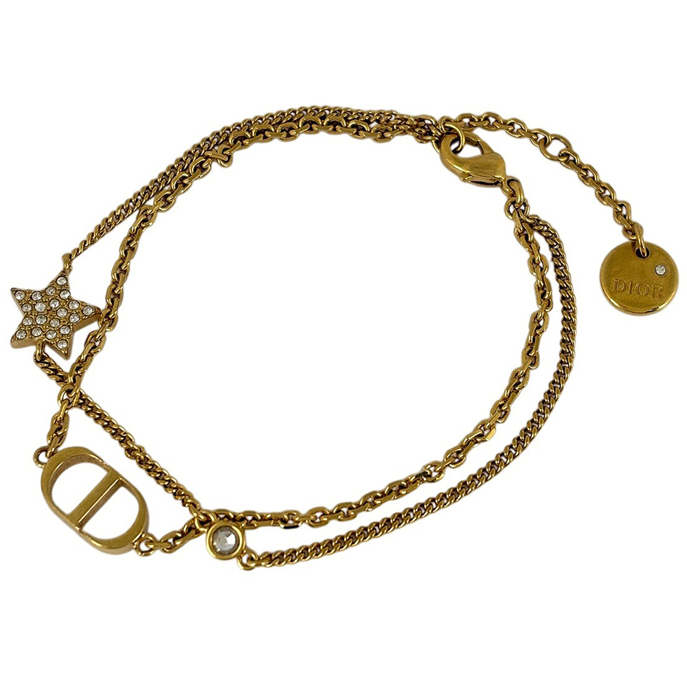 Christian Dior Double-Strand Gold Rhinestone Bracelet For Women.